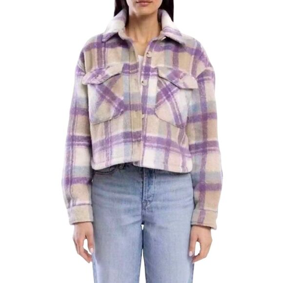 Blank NYC Jackets & Blazers - Blank NYC Shacket Medium Lavender Purple Plaid Cropped‎ Button Up Jacket Shirt